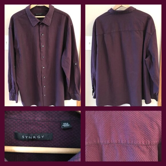 Synrgy Button-Down Cotton Shirt: Long Sleeves Heavyweight Dark Plum, Men’s XL - Picture 10 of 10